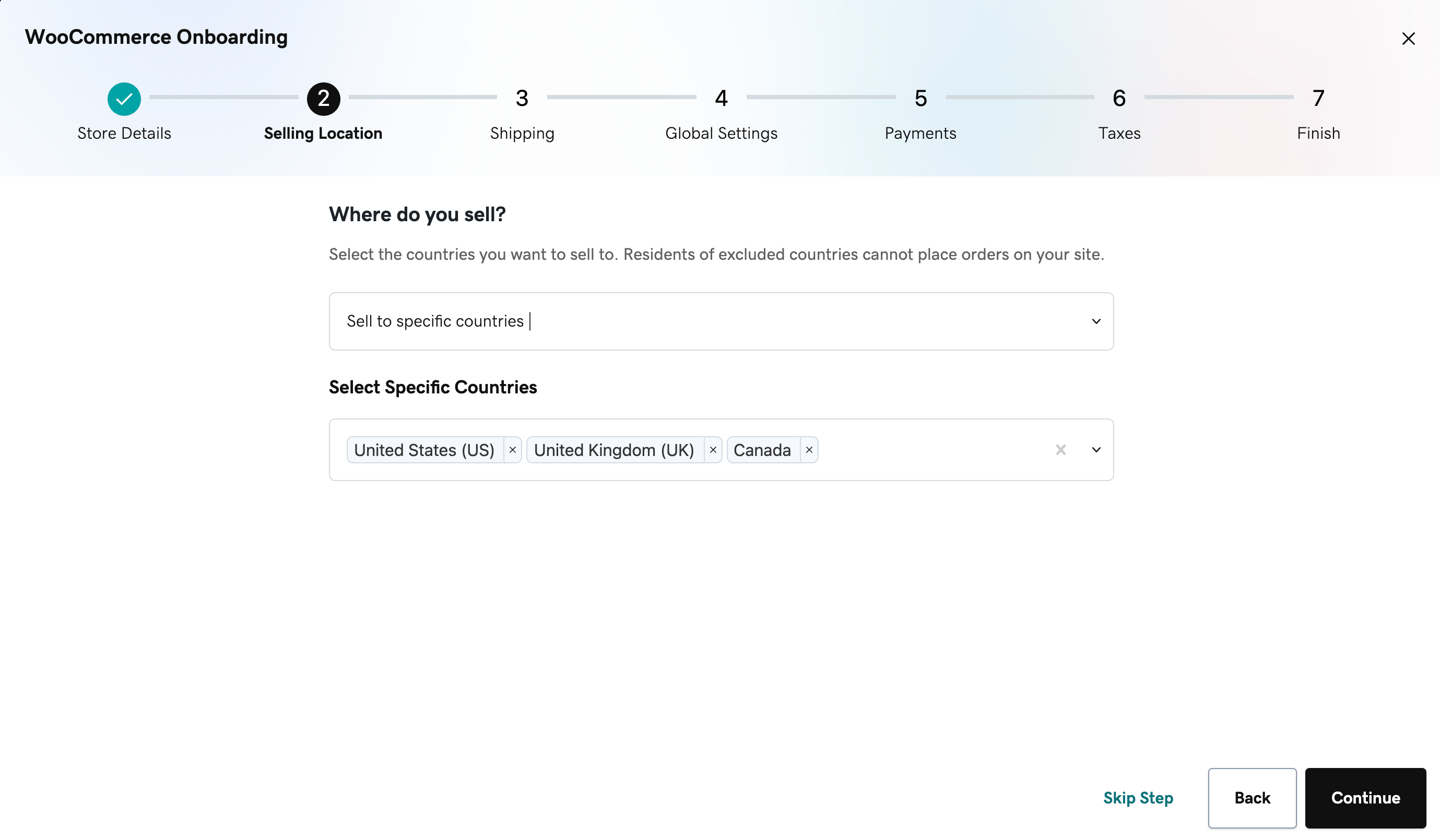 Options to enable relevant to the shipping method for the shop during the onboarding wizard