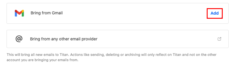 The Add button next to Bring from Gmail highlighted.
