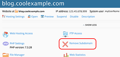 select remove subdomain