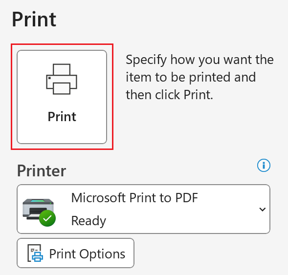 Select Microsoft Print to PDF and then Print