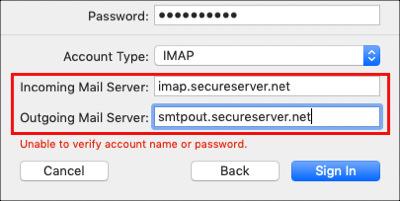 Enter mail server settings