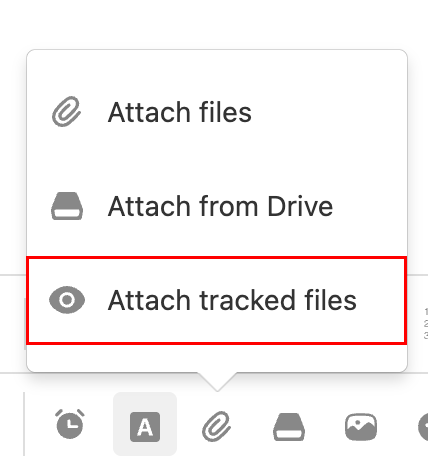 The pop-up for Attach Files with Attach tracked files highlighted.