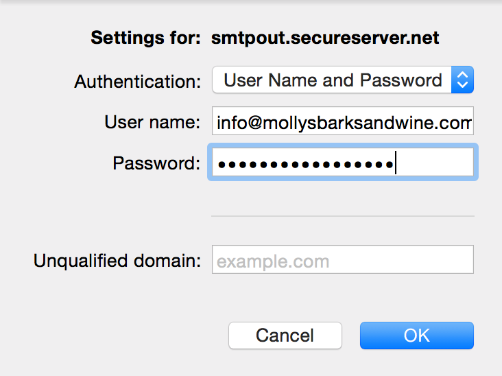 Select User Name and Password and enter details