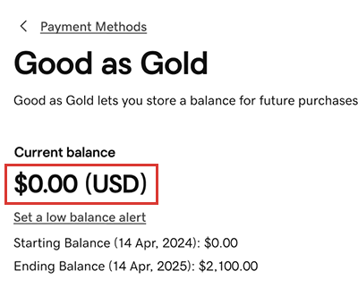 current balance in good as gold account
