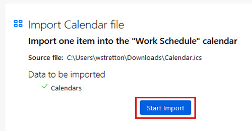 Start Calendar import