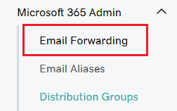 Select Email Forwarding from the leftmost side