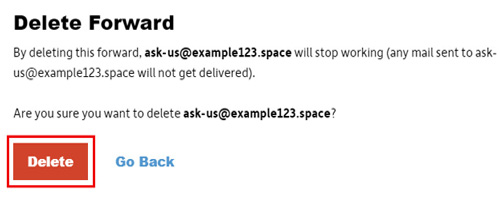 Confirm deletion of forwarder