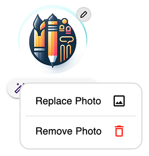Logo editing options showing replace and remove