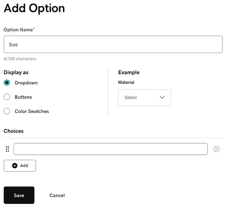 Add product options