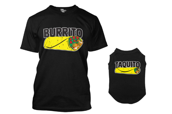 Burrito-taquito matching dog shirts