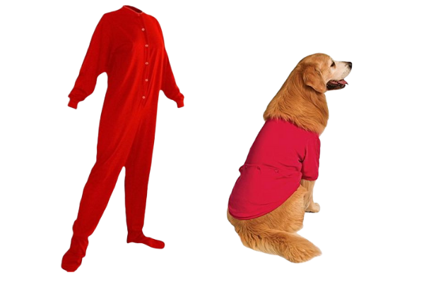red human and dog dropseat pjs