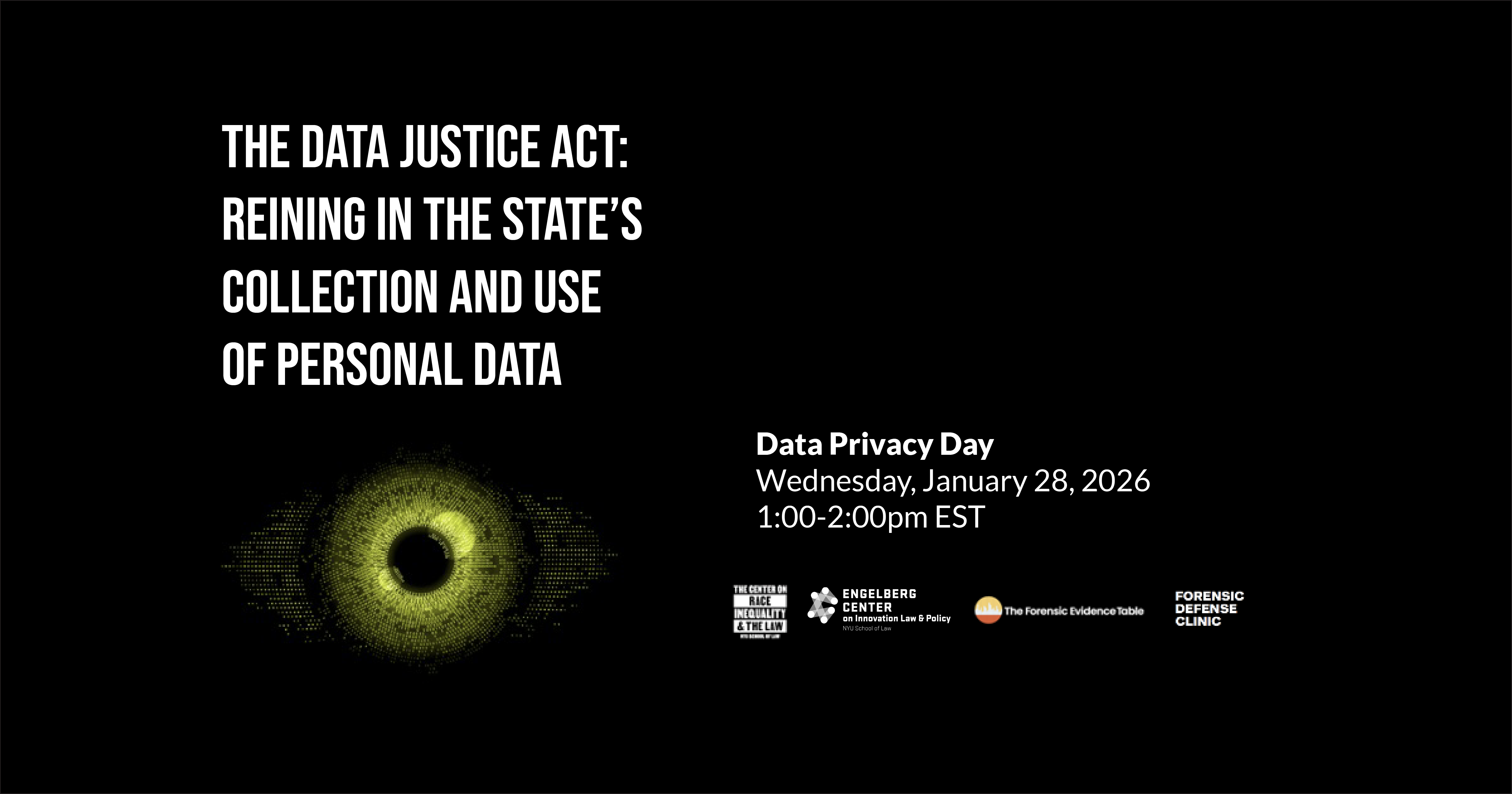 Hero image for webinar with event title in white text on a black background, and a yellow stylized eye staring out at the reader