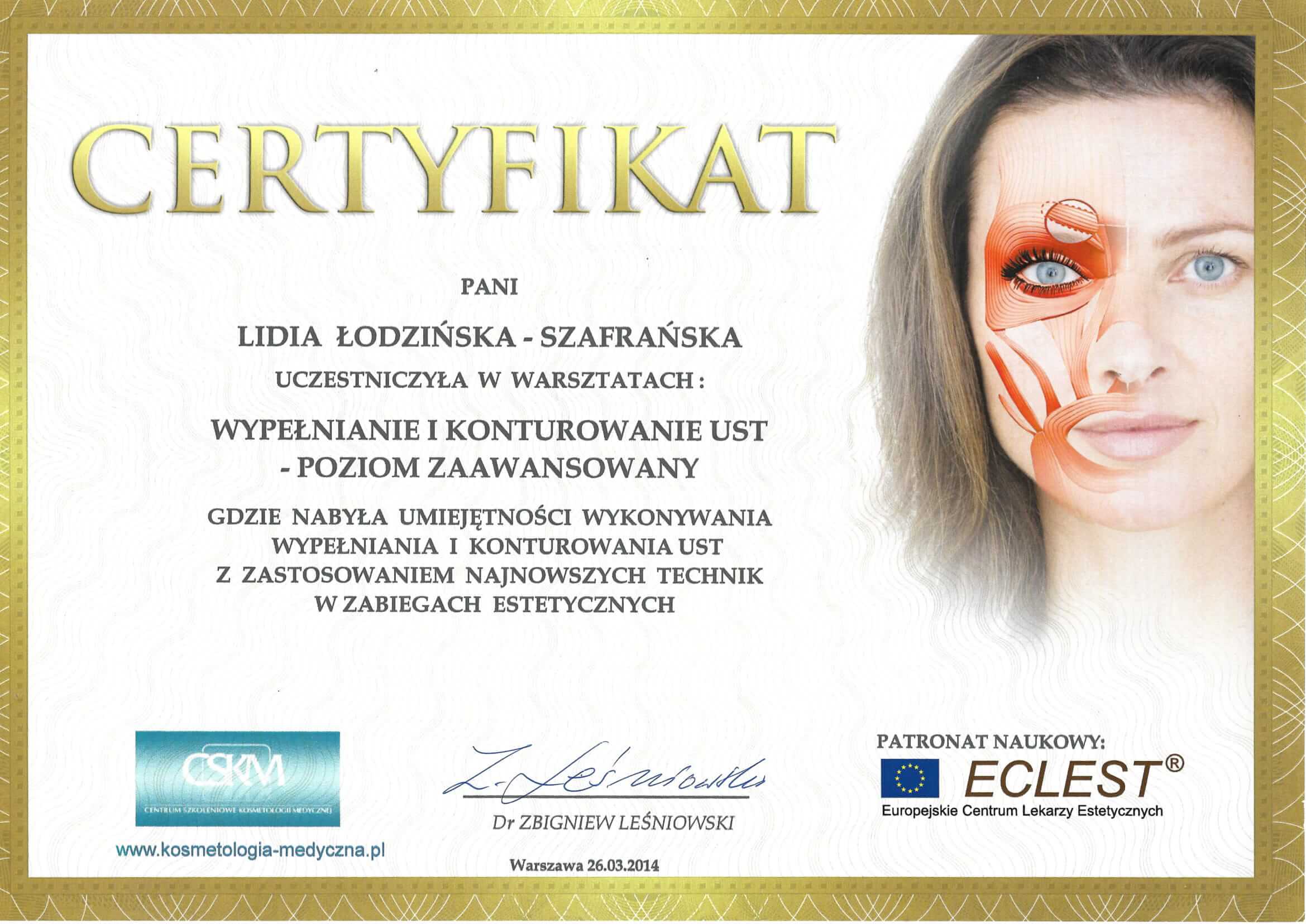 certyfikat CSKM wypełnianie i konturowanie ust