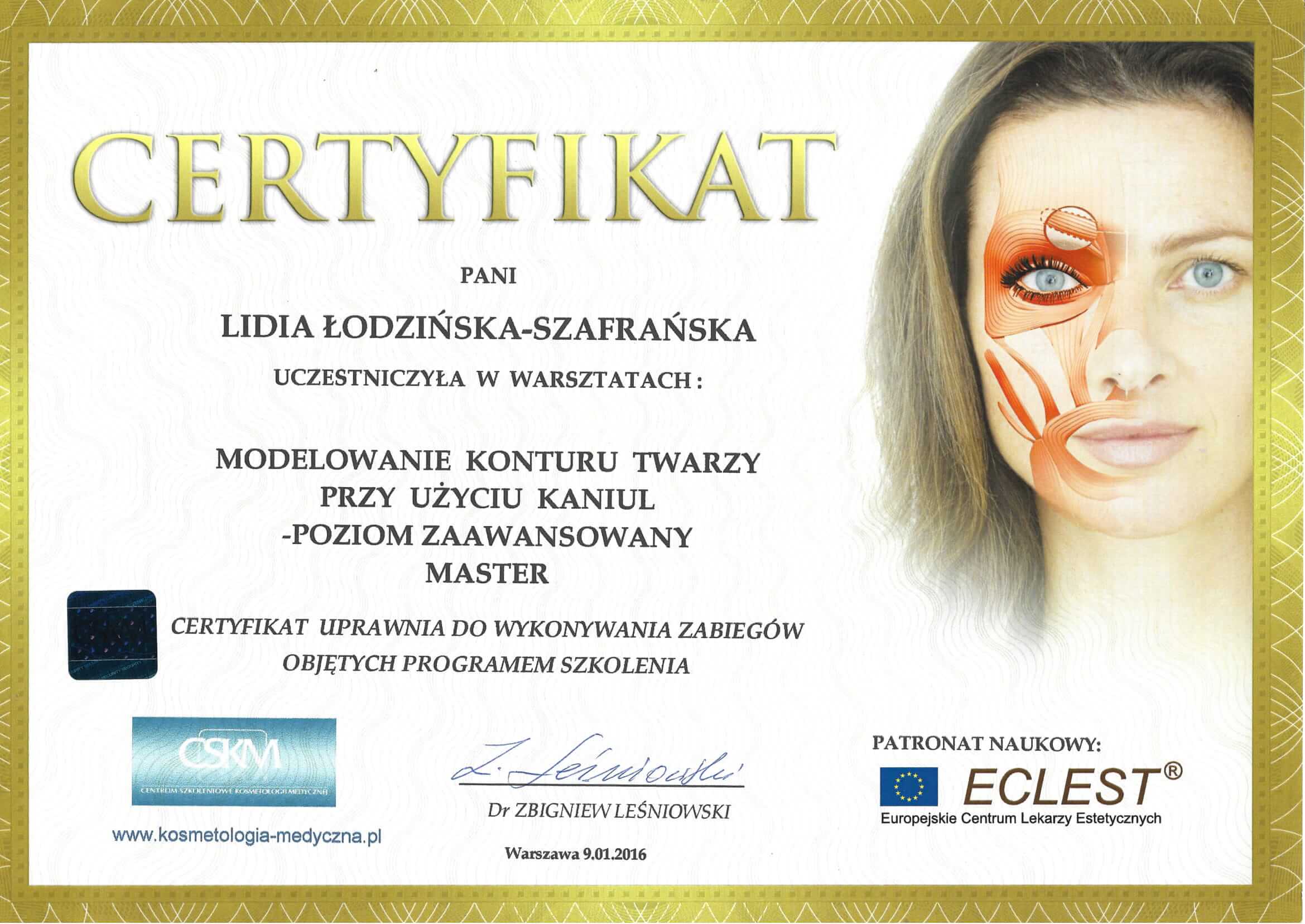 certyfikat CSKM modelowanie konturu twarzy