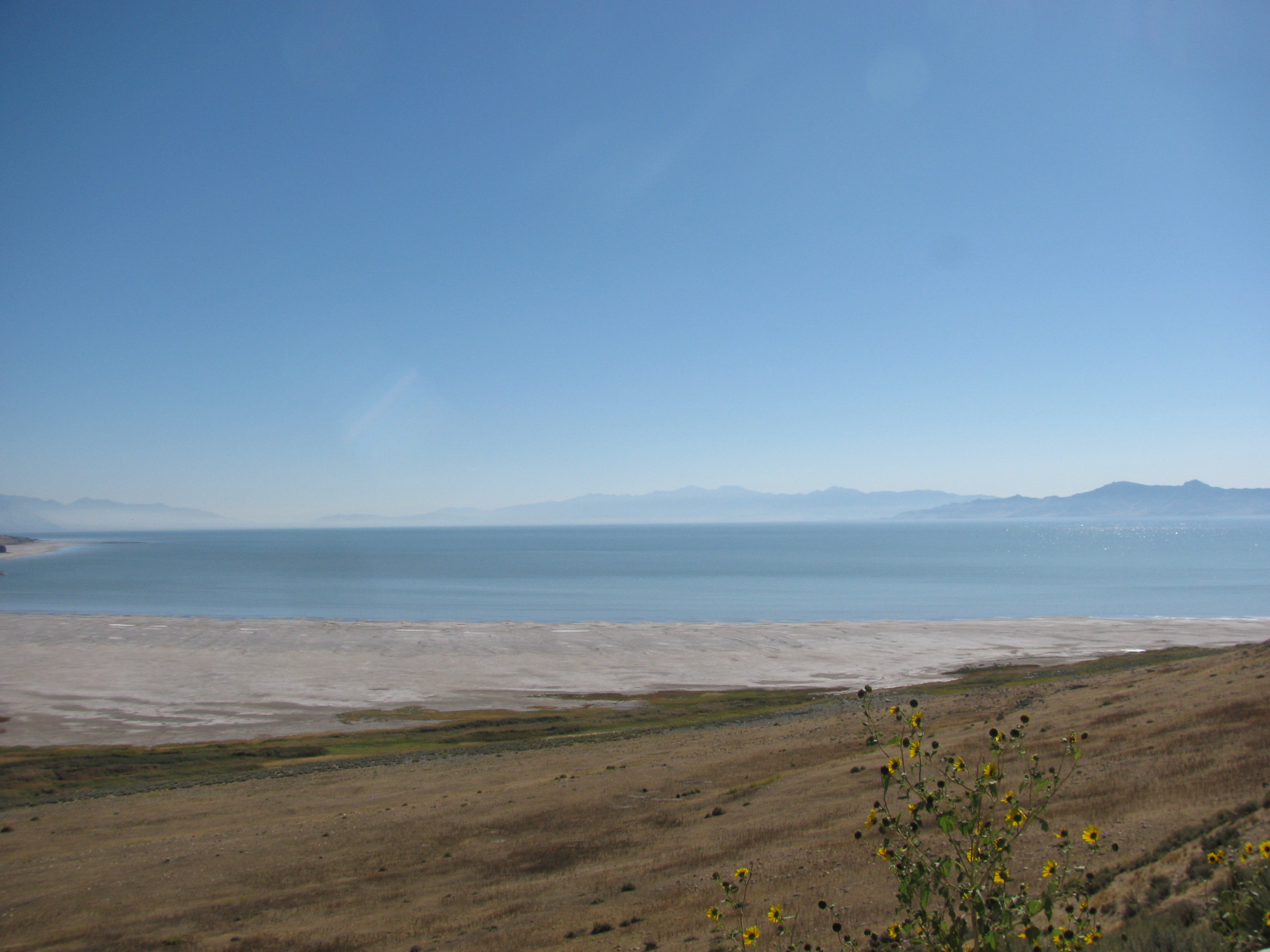 Velké solné jezero a hráz k Antelope Island. Foto: L. Ochmanski, Wikimedia Commons, CC BY-SA 3.0