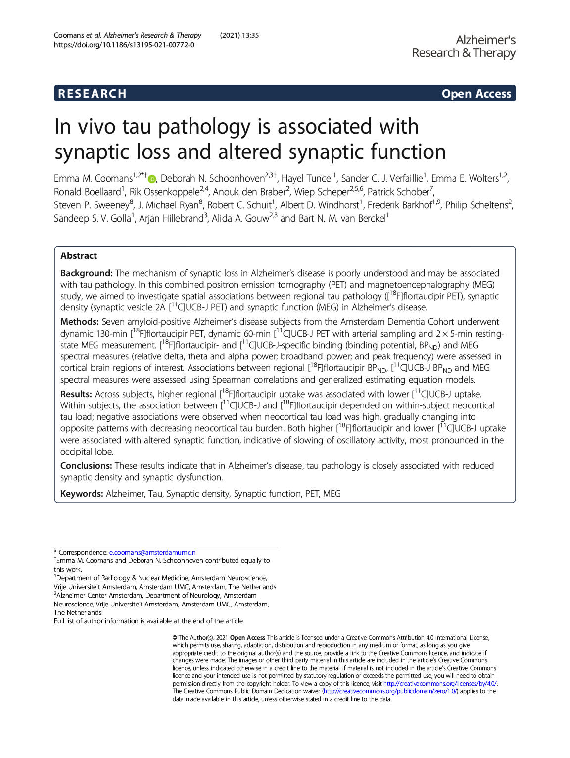 Combined Pet And Magnetoencephalography Study Shows That Tau Pathology Is Closely Associated With Reduced Synaptic Density And Synaptic Dysfunction In Ad Neurodiem