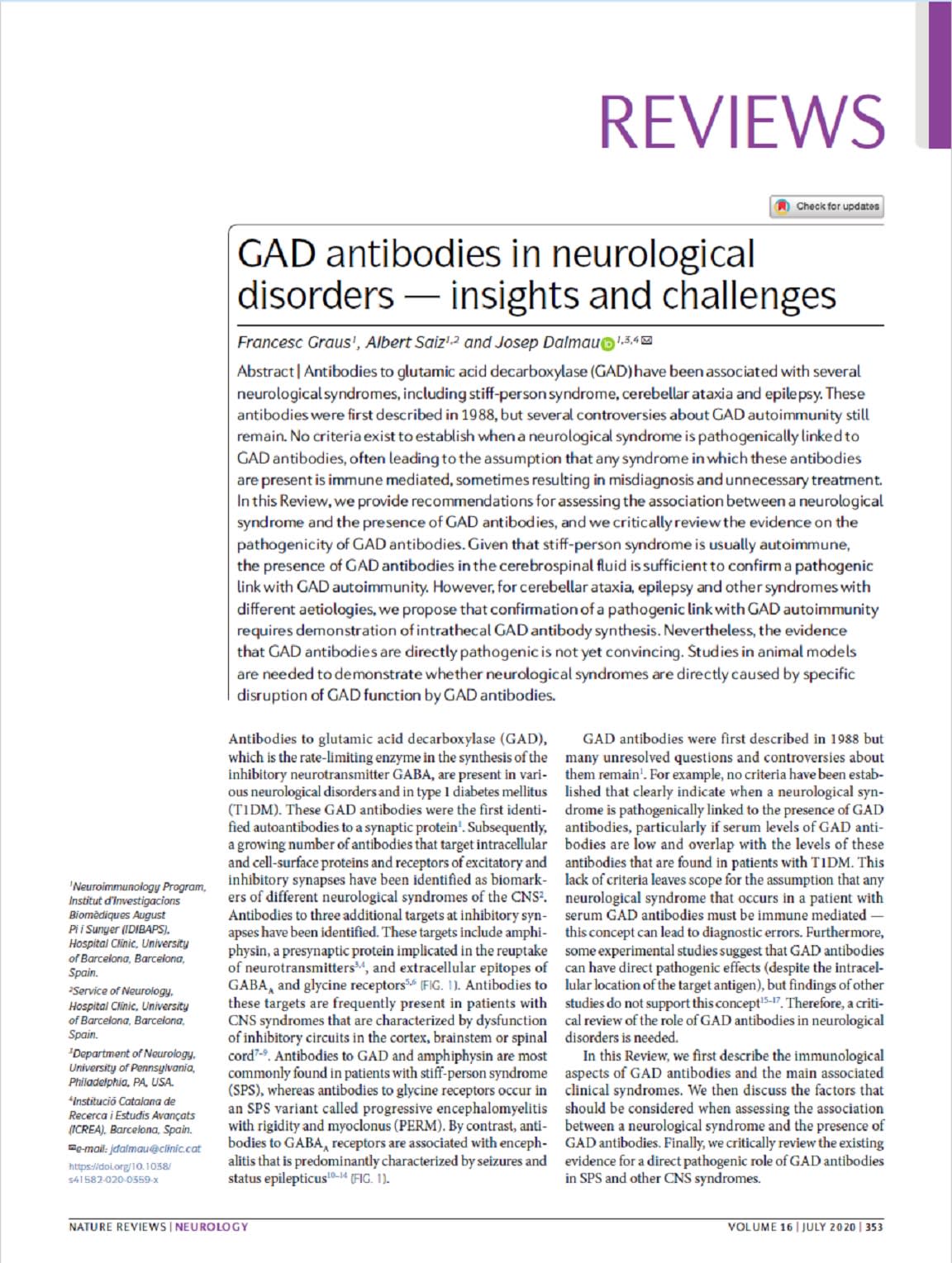 Gad Antibodies A Critical Review Of Evidence On Their Pathogenicity And Recommendations For Assessing Their Association With A Neurological Syndrome Neurodiem