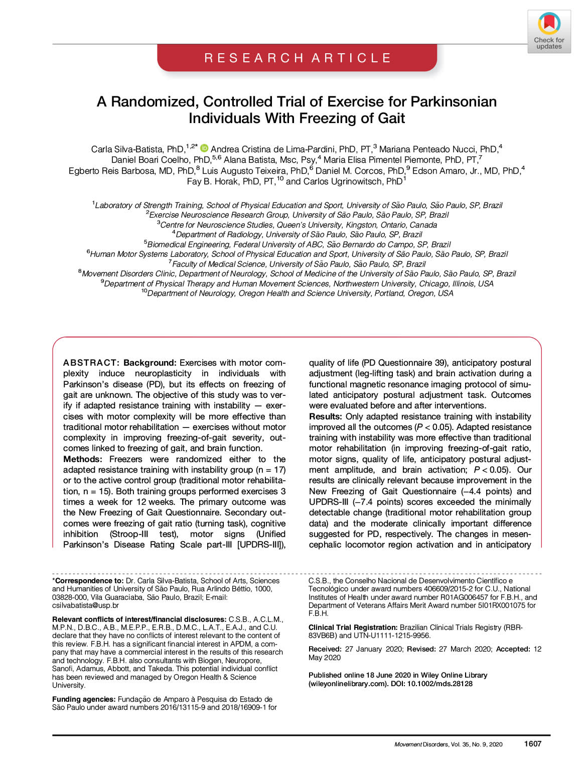 Adapted Resistance Training With Instability Can Lead To Significant Clinical Improvement And Brain Plasticity In Parkinsonian Individuals With Freezing Of Gait Neurodiem