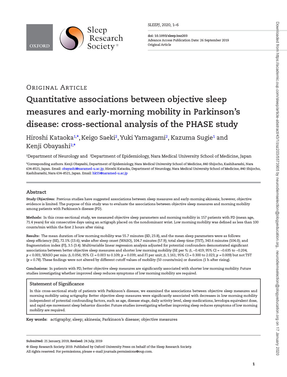 Findings Of Cross Sectional Study Suggest That Better Sleep Is Linked To A Shorter Duration Of Low Morning Mobility In Patients With Parkinson S Disease Neurodiem