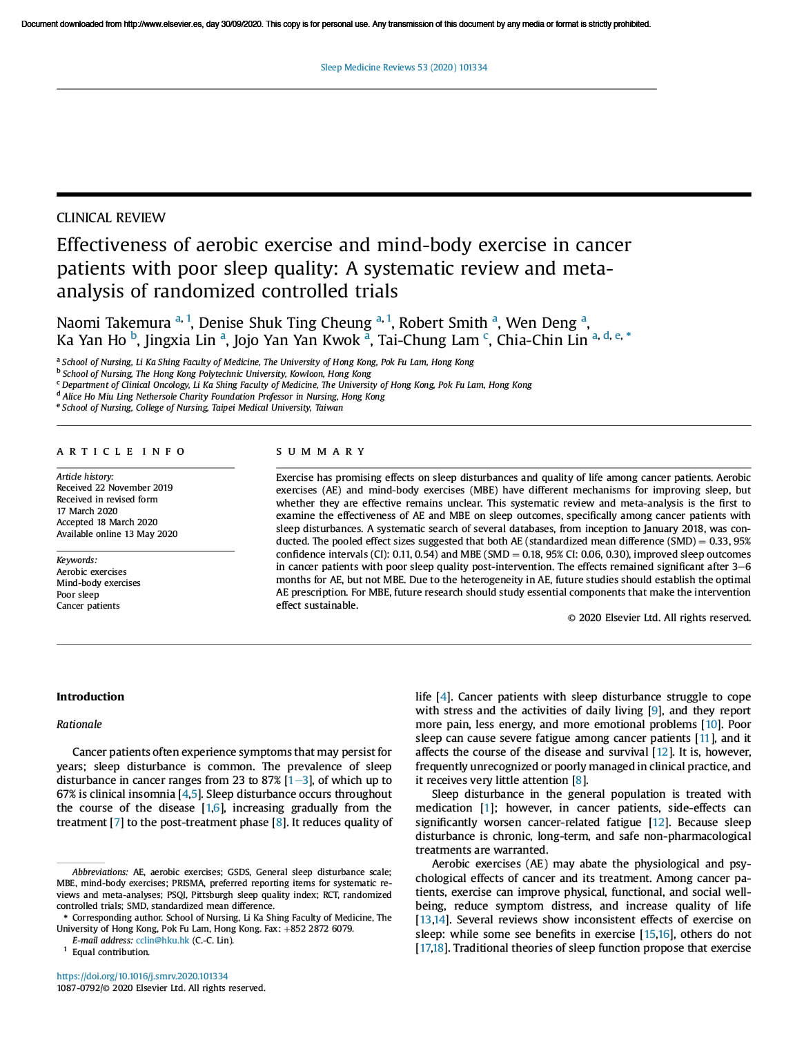 Effectiveness Of Aerobic Exercise And Mind Body Exercise In Cancer Patients With Poor Sleep Quality A Systematic Review And Meta Analysis Of Randomized Controlled Trials Neurodiem