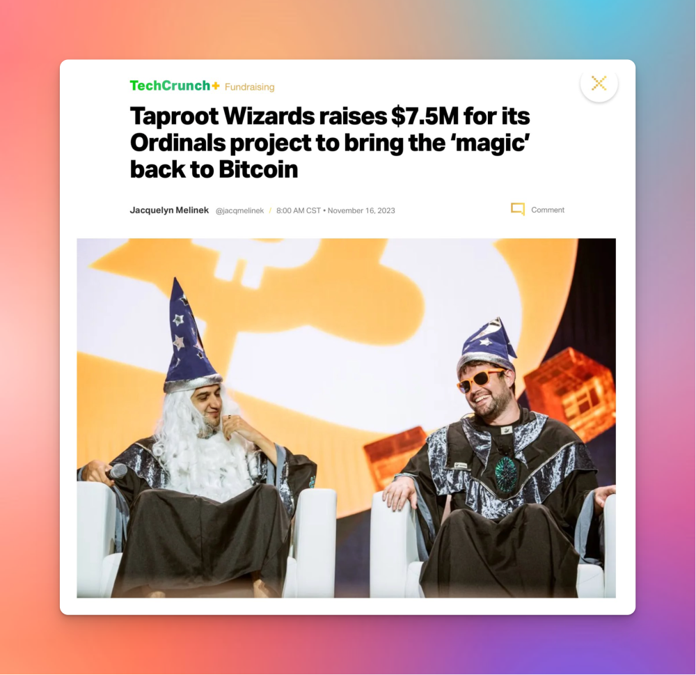 Taproot Wizards raise $7.5M for their Ordinals project