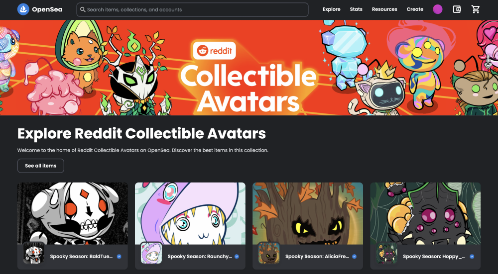 Reddit Collectible Avatars are available on OpenSea
