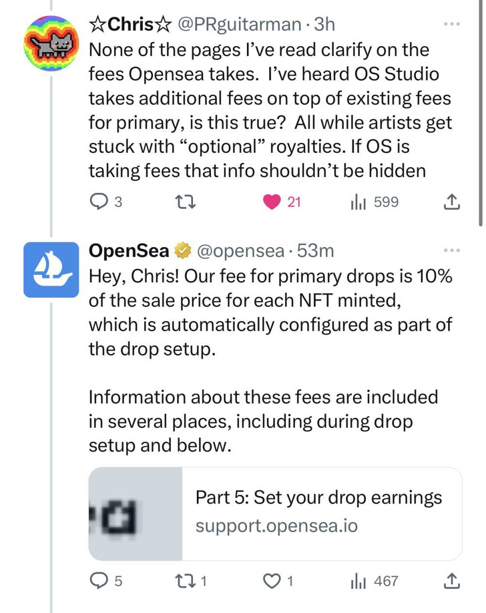 OpenSea has released a new feature for artists, which has a 10% fee on mint