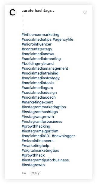 A popular method of adding hashtags to your posts is via a comment. (Source: Author) 