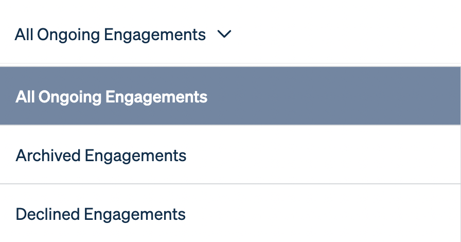 An image depicting the Engagements menu on the Publicist platform.