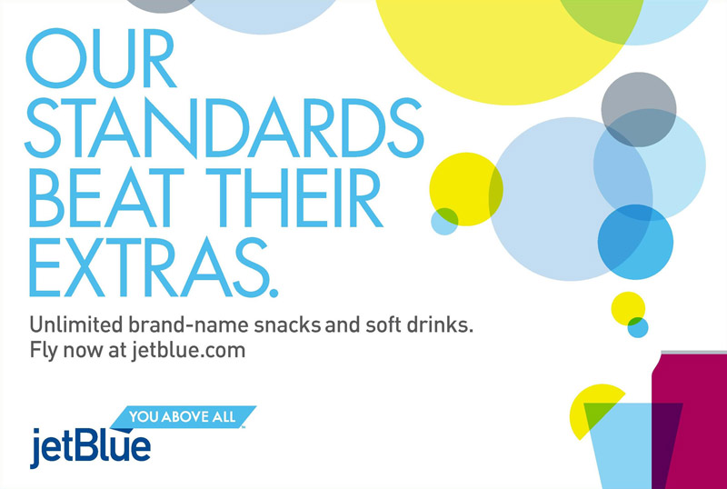 A JetBlue advertisement about the snacks and drinks they offer on flights