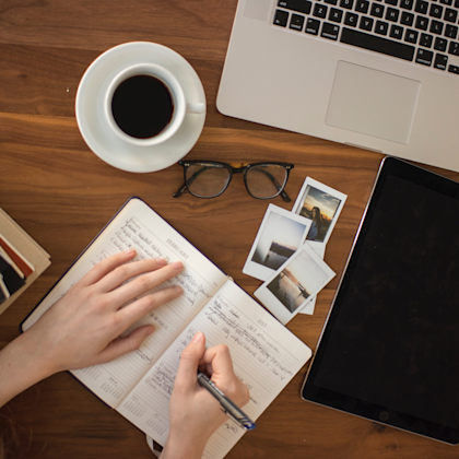 Publicist working at a desk