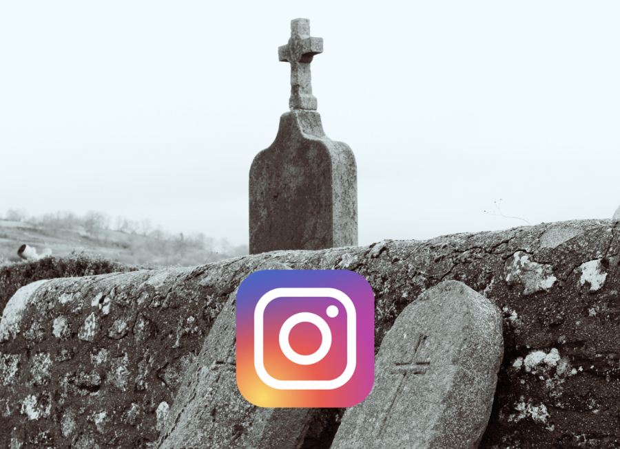Instagram logo pictured over photo of tombstone. Photo by DDP on Unsplash
