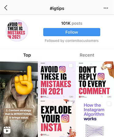 The Top Posts feed is the best content for that hashtag. (Source: Author)