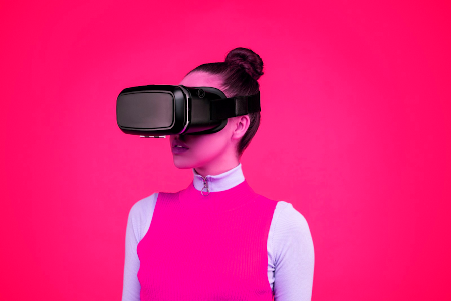 Pink futuristic goggles on girl