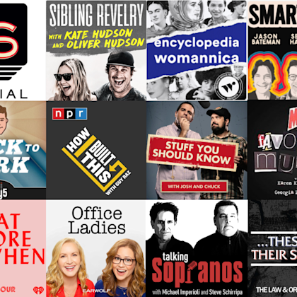 Twelve different podcast posters that are all talked about in the article.