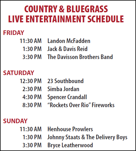 Country & Bluegrass Live Entertainment Schedule 