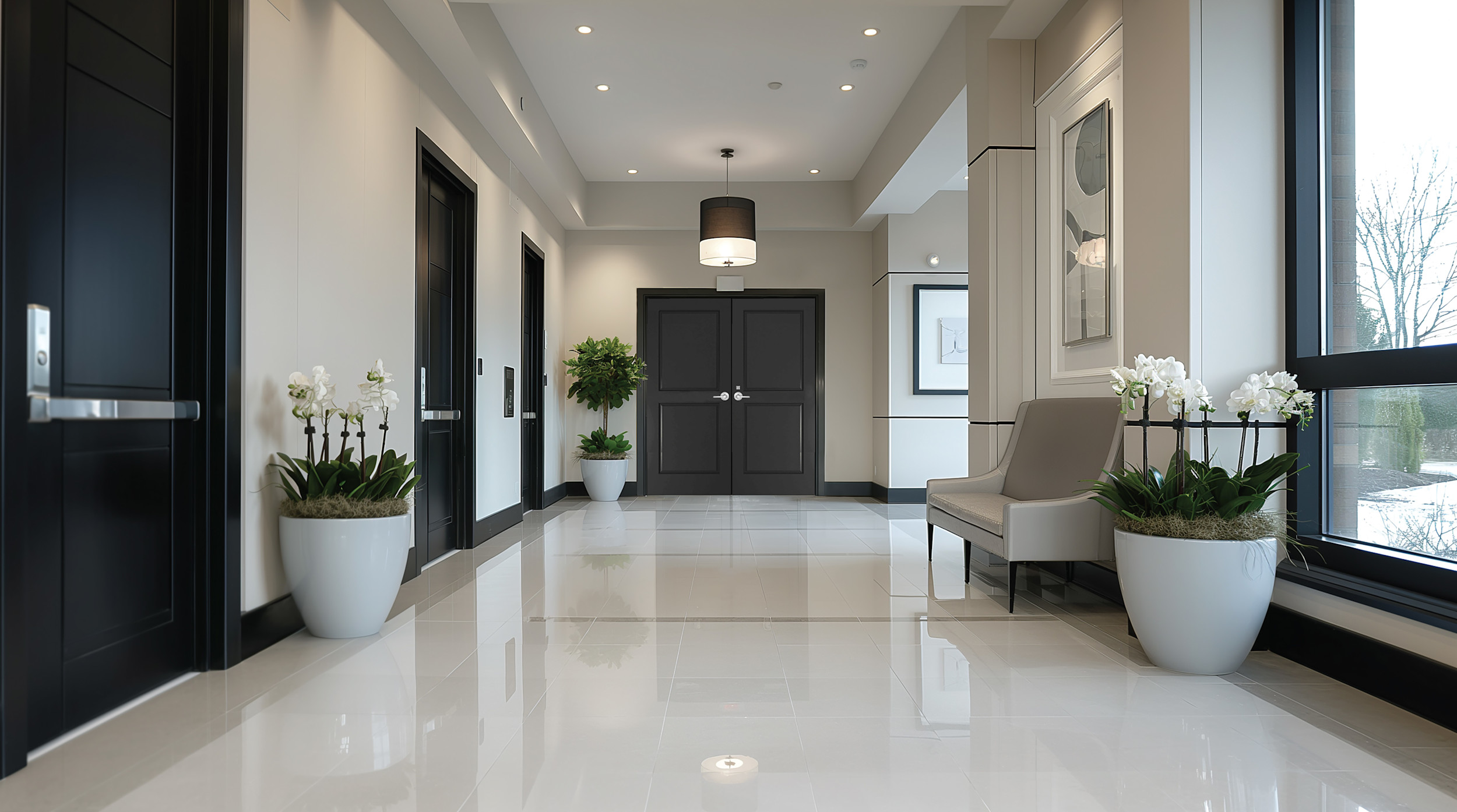 Brow Forte Openings door at the end of an upscale hallway