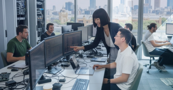 IT Manager in office with workers in Melbourne