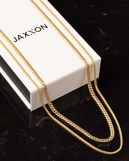 Cuban + Franco Stacked Chain Bundle in Gold | JAXXON