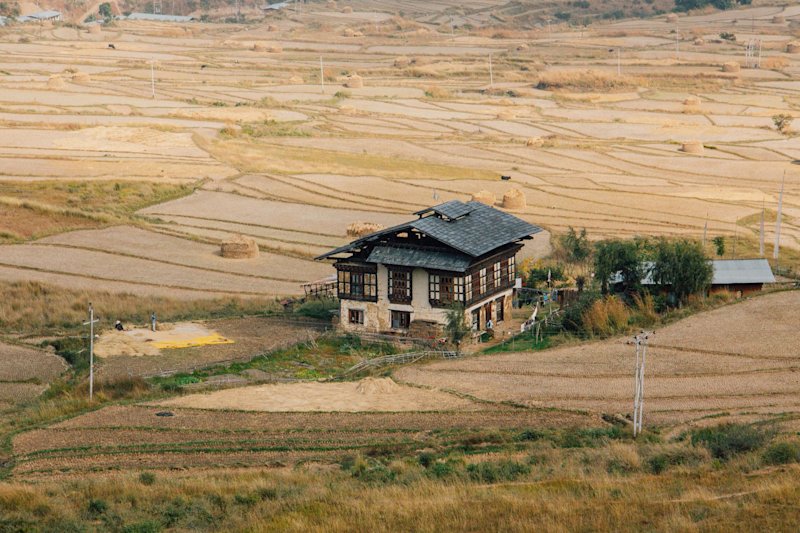 Traditional homestead in Punakha, Bhutan