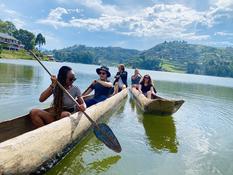 Canoeing on Lake Bunyonyi in Uganda
