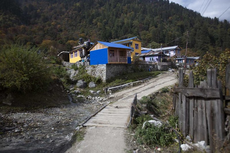 Annapurna Circuit route small village and stream