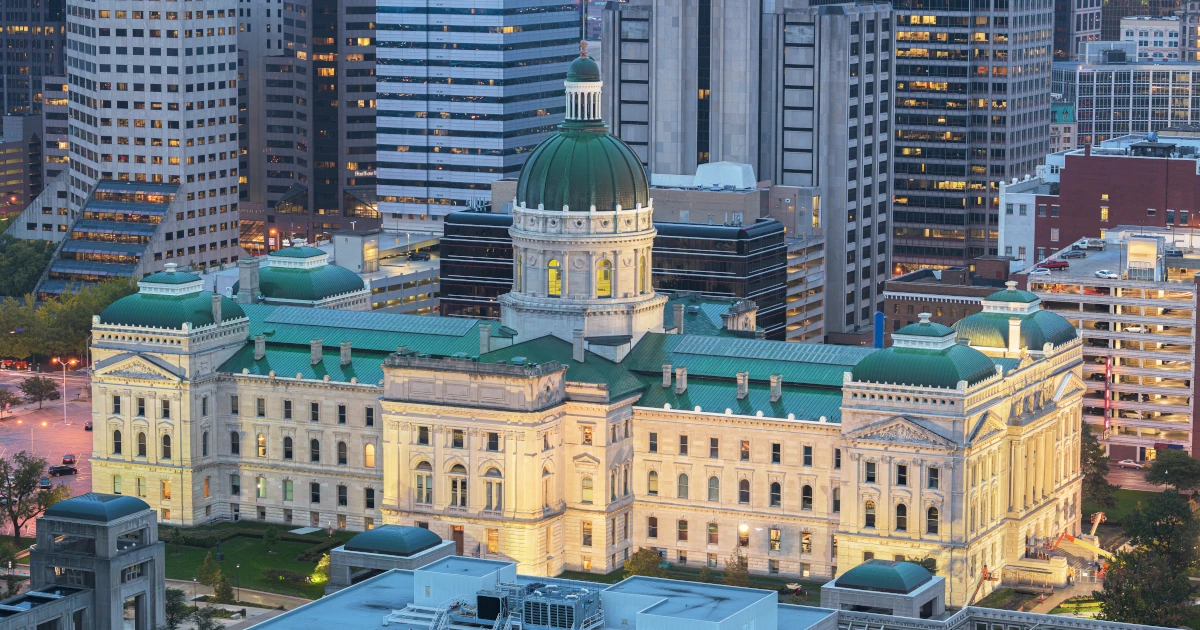 The Indiana State Capitol building seen from above | Swyft Filings