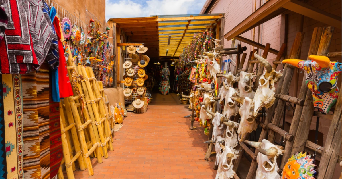 Different market stalls of Santa Fe goods