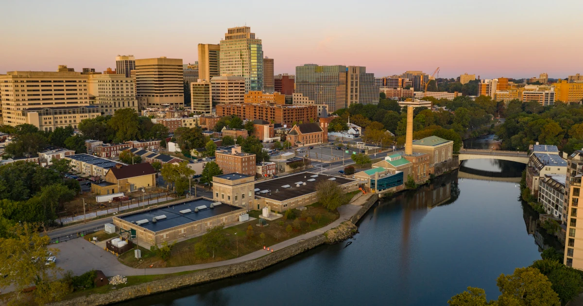 Sunrise Over Cristina River and Downtown City Skyline Wilmington Delaware