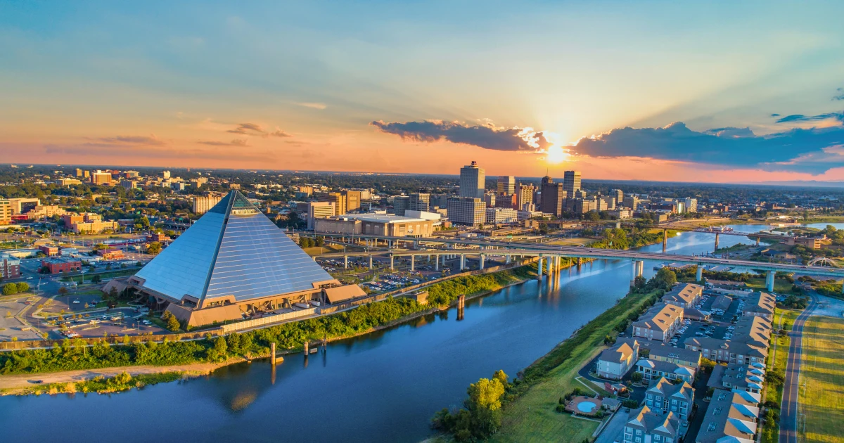 Memphis, Tennessee, USA Downtown Skyline Aerial.