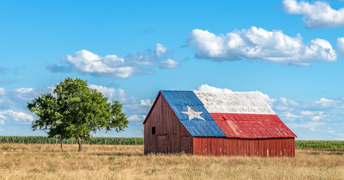 An abandoned old barn with the symbol of Texas