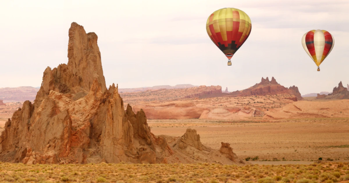 Hot air balloons taking off in the New Mexico desert