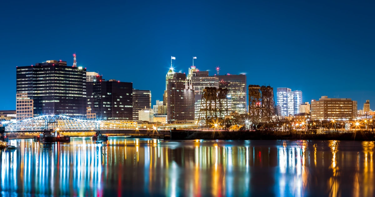 Newark, New Jersey cityscape by night