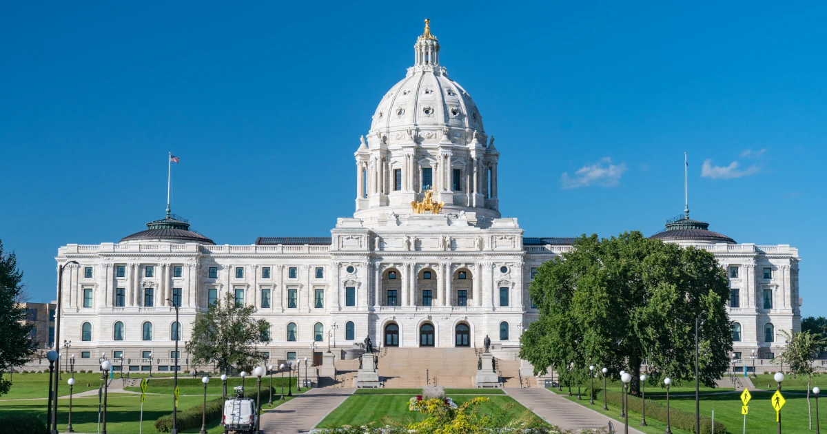 Facade of the Minnesota State Capitol Building in St Paul